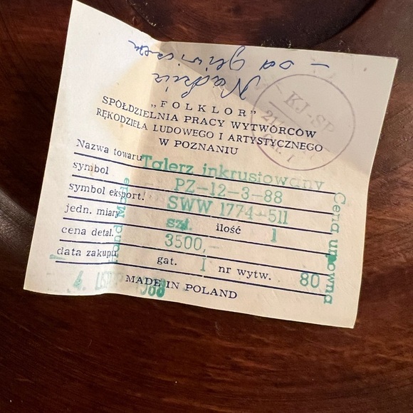 Vintage Brass Inlaid and carved wooden Polish Plate Charger. - Picture 4 of 6